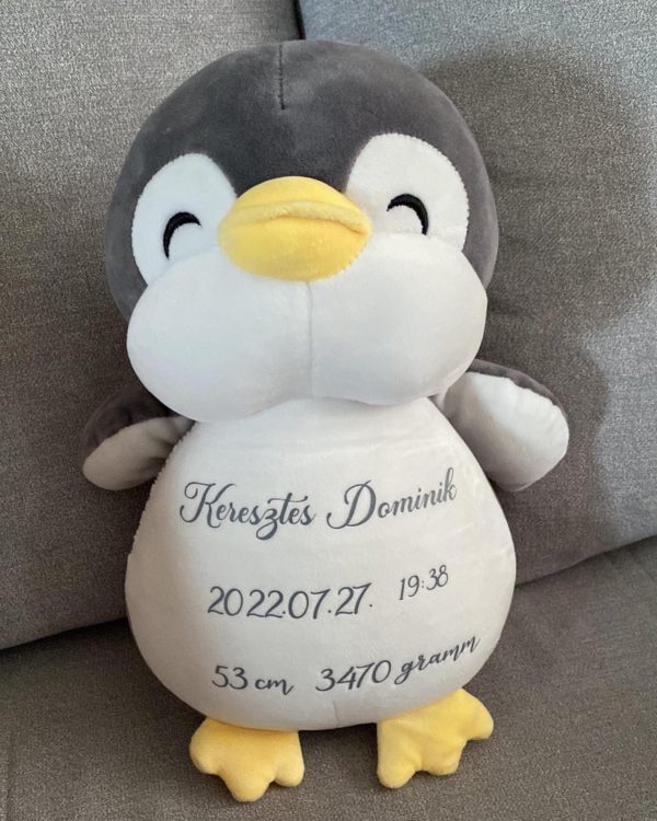 Egyedi, névvel ellátott babaköszöntő plüss pingvin - Image 2